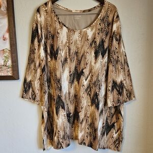 Catherines Scoop Neck Tunic Short Sleeve Tee Brown 4x